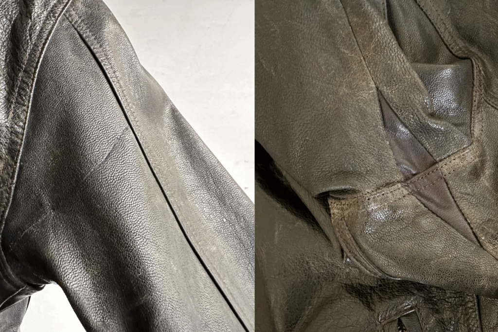 破れていた袖を補修し、脇下にマチを追加して可動域を広げたライダースジャケットのアームホール
