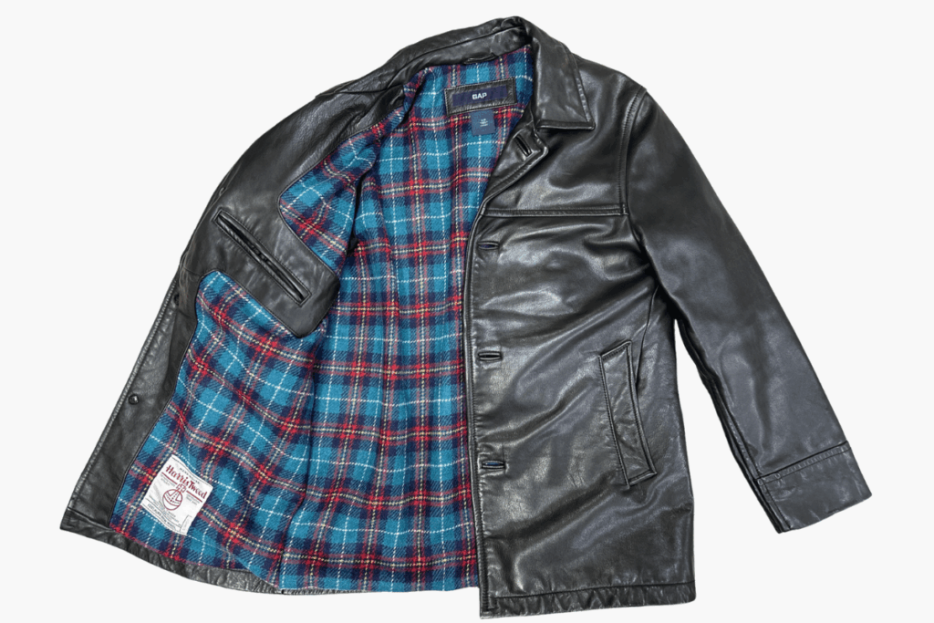 青×赤のチェック柄ハリスツイードに張り替えられた裏地